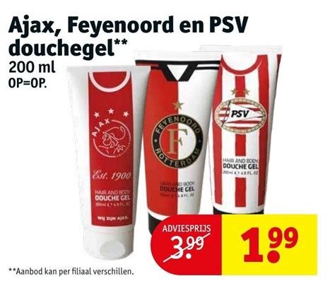 Ajax, Feyenoord en PSV douchegel aanbieding bij Kruidvat.